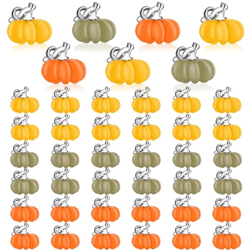 DTOFOOT Fall Charms 60Pcs Pumpkin Charms for Jewelry Making Thanksgiving Autumn Harvest Charm Pendants for Bracelet Necklace Earrings Making DIY Crafts(Orange Yellow Green)