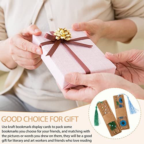 TERRIFI 70-Piece Resin Bookmark Holder - 15 x 4.5cm Kraft Sleeves, DIY Bookmark Display Cards for Small Business Packaging, Party Favors (Brown)