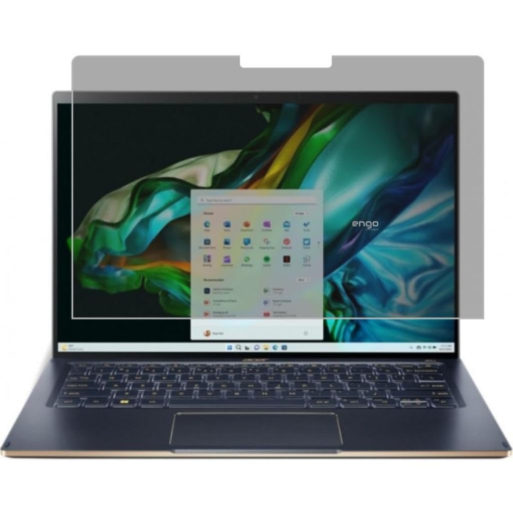Engo Acer Aspire 5 Spin 14 İnç İle Uyumlu Hayalet Ekran Koruyucu Notebook, Yandan Görünmeyen Anti-Spy Gizlilik (Privacy) Laptop Koruması, 9H Temperli Nano Kırılmaz Esnek Cam, Parlama Önleyici 16:10
