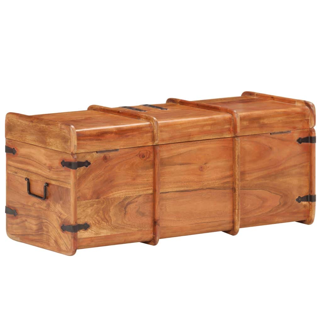 Baúl de madera maciza de acacia 90 x 40 x 40 cm con tapa con cerradura y asas laterales como banco y espacio de almacenamiento para dormitorio, salón, pasillo, rústico, vintage