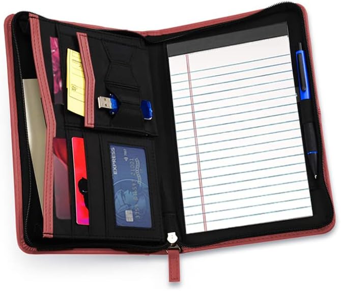 Lcjtop Cartera de negocios con cremallera para junior, carpeta y organizador de piel sintética A5 con bloc de escritura de 5 x 8 para hombres y