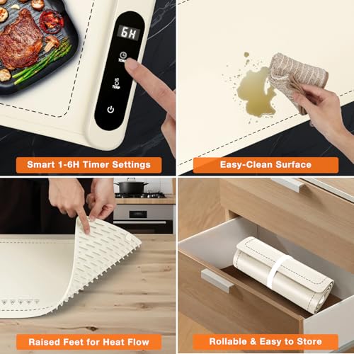 Image of FYY Warming Mat for Food with Heat Resistant Pad - Rapid and Full Surface Heating, 7 Temp Settings, 6H Timer, Rollable Portable Food Warming Mat for Countertop Party Buffet (XXXL, Beige)