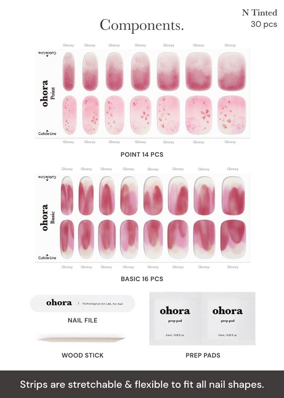 Miniatura 6 de ohora - Tiras de uñas de gel semicurado, larga duración, fácil de aplicar y quitar, con 2 toallitas húmedas para preparación, lima y palito (modelo