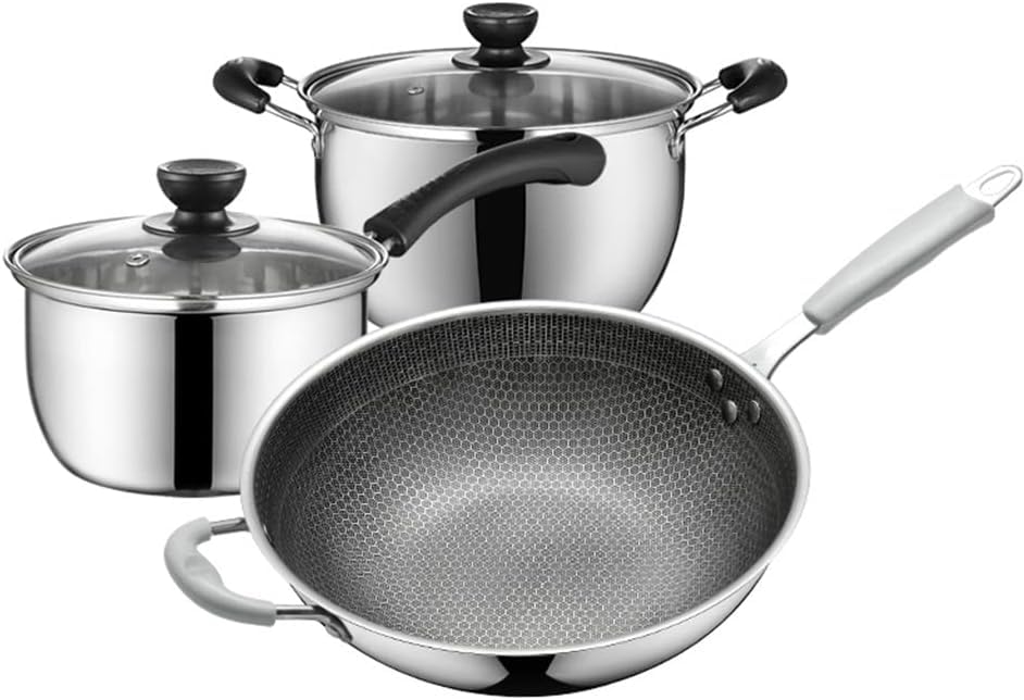 WASHLAPot Set Combination Stainless Steel Frying Pan Soup Pot Milk Pot Stove Household Induction Cooker Universal