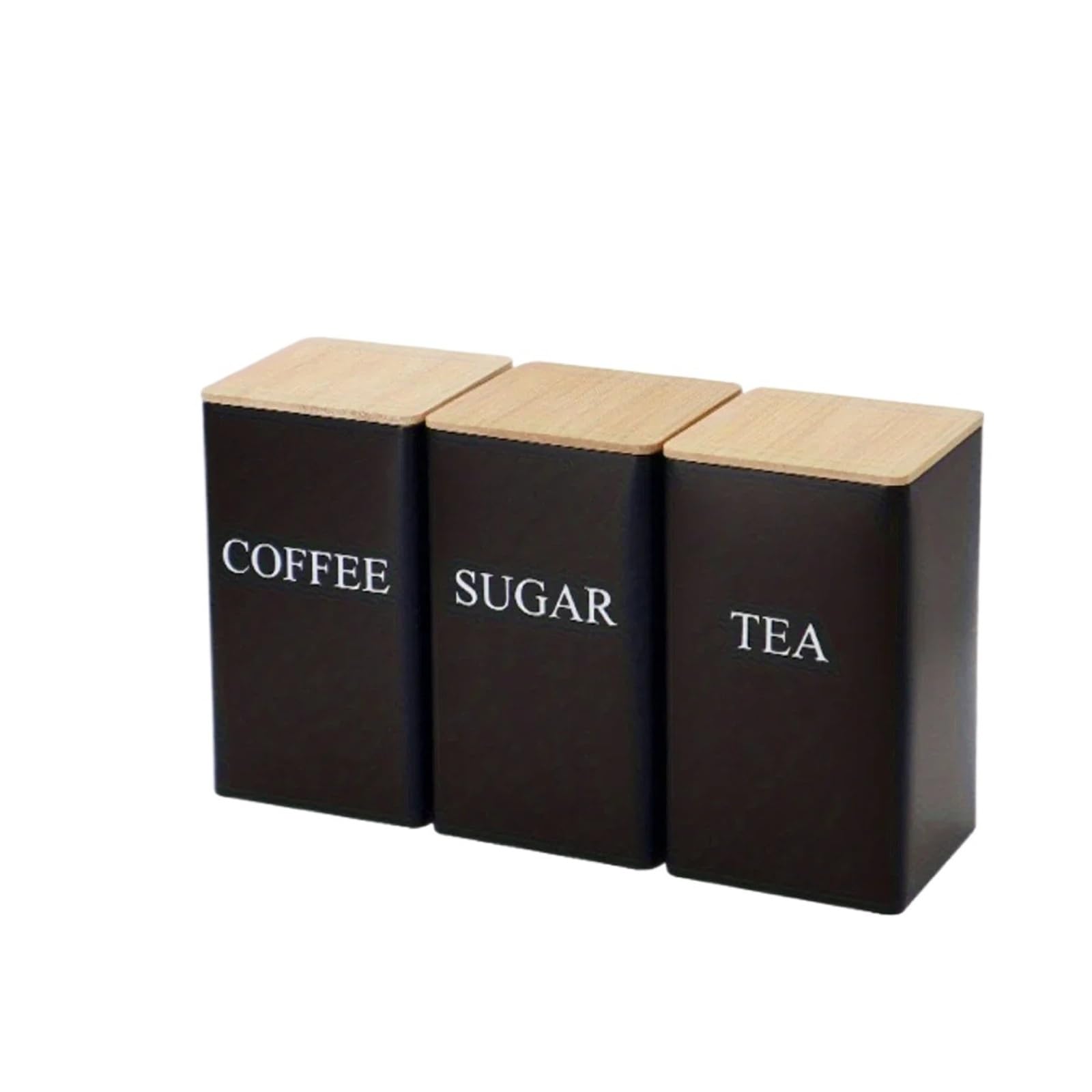 FDBTYJN Tea Caddy 3Pcs/set Tea Box Storage Tanks Coffee Bean With Lid Metal Sugar Jars Can Kitchen Supplies(3Pcs Black)