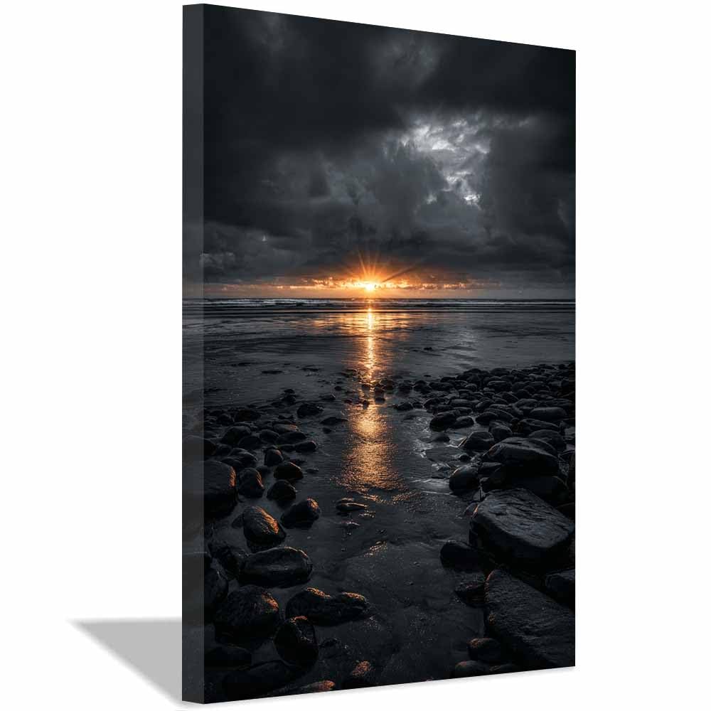 HOQIU Vintage wall art Darks Beaches es Sunset Glow decorative painting, wall art, for Living Room Bathroom Bedroom Kitchen Decoration.(Multicolor)-30x40cm Framed