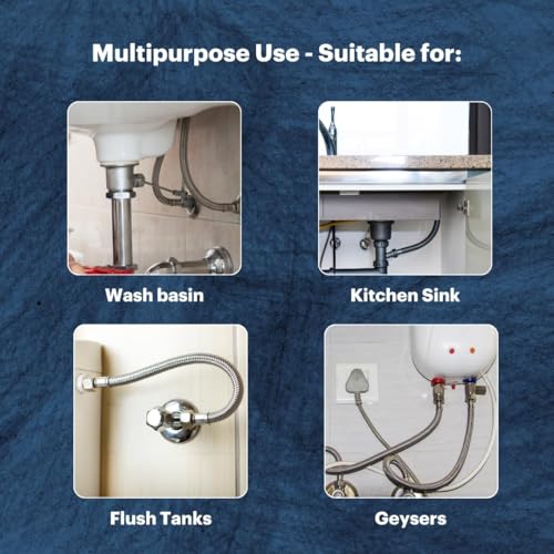 Image of 6 Inch 304 Stainless Steel Connection Pipe | Pack of 2 | Rust-Free, Leakproof Flexible Hose Pipes for Geyser, Basin & Sink, Toilet, Hot Cold Mixer Faucets | Silver | 6 Inch (15 cm)