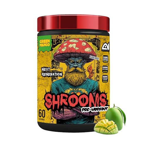Image of Absolute Nutrition SHROOMS Pre Workout Powder (60 Servings, 500g) | With Beta Alanine, L-Citrulline DL-Malate 2:1, Cocoa Bean Extract & Bitter Orange | (Green Mango)