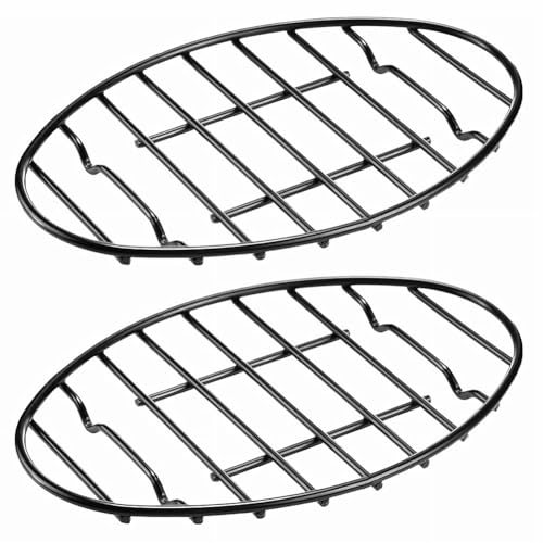 Eighosee Paquete de 2 Rejillas para Asar Ovaladas - Rejilla de Enfriamiento Negra de 12 Pulgadas con Patas Integradas, Antiadherente - para Asador, Ideal para Rociar
