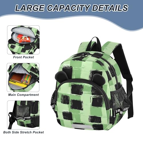 Green Black Buffalo Check Plaid Toddler Backpack for Girls Boys,Preschool Kindergarten Backpacks B04034783