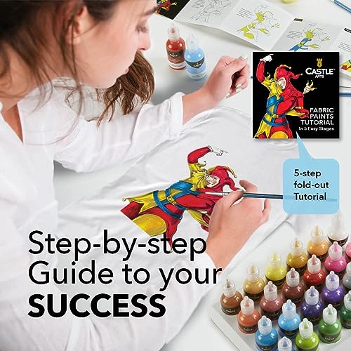 Castle Art Supplies 3D Fabric Paint Set - 24 Premium Vibrant Puffy Colors Perfect for Clothing, Canvas, Glass and Wood - 29ml per Bottle, Non Toxic, Safe for Children
