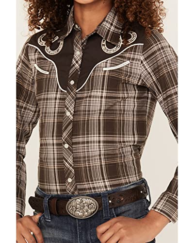 GIRLS LONG SLEEVE SNAP CHOCOLATE AND CREAM PLAID WESTERN SHIRT3