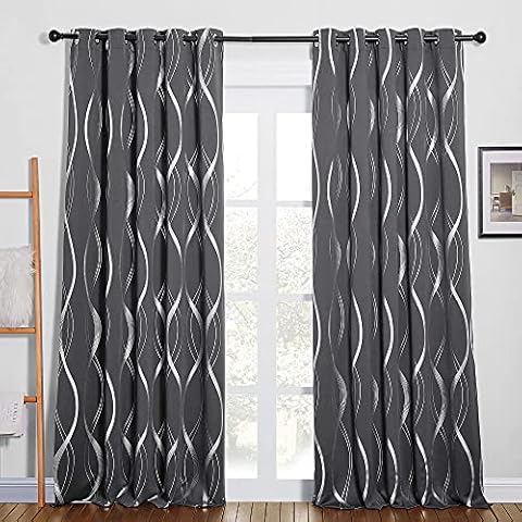 PONY DANCE Grey Extra Long Blackout Curtains Cover