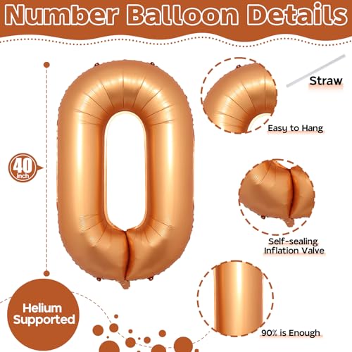 Image of 40 Inch Orange Number 0 Balloon, Foil 0 Number Balloons Decor, Giant Self Inflating Helium 0 Balloons for Boys Girls Birthday Party Baby Shower Anniversary Celebration Party Decorations Supplies