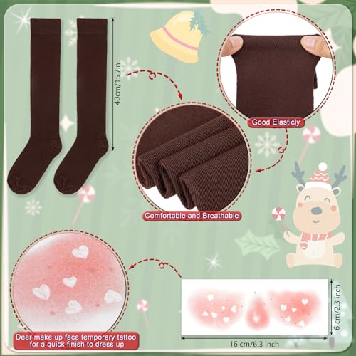 Hifot Rentier Kostüm Damen Rentier Haarreif und Tüllrock Temporäre Tattoos Socken Weihnachtskostüm Reh Kostüm Tierkostüm Erwachsene für Halloween Weihnachten Cosplay