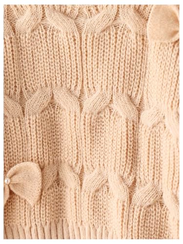 Image of SHENHE Girl's Bow Sweater Pullover Crewneck Long Sleeve Knitted Cute Sweater Jumper Top Apricot 10 Years
