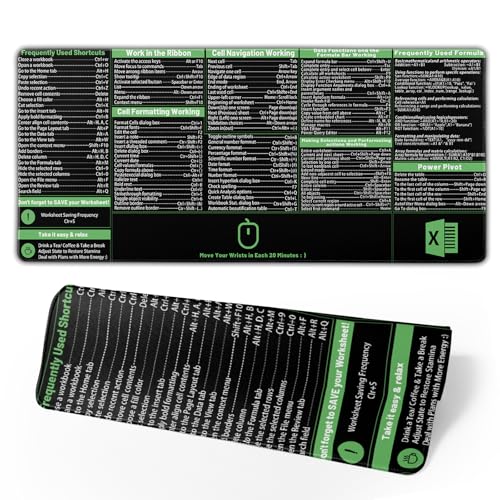 Image of Excel Shortcut Keys Mouse Pad Extended Large XL 31.5 inchx11.8 inch Excel Cheat Sheet Keyboard Mat with Non-Slip Stitched Edges PC Computer Gaming Desk Mat with Non-Slip Based Stitched Edges for Home Office