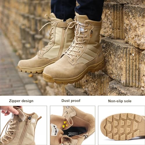 men39s military tactical work boots with side zipper puncture resistant desert combat army jungle 8 inch lightweight hiking boots