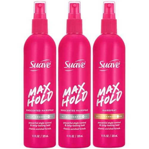 Suave Hairspray, Non-Aerosol, Max Hold Bundle – Unscented 2-Pack + Scented Hair Spray Bottles, 11...