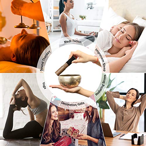 Tibetaanse klankschaal, 4,5 inch handgemaakte klankschalenset meditatie sound bowl set met Dual Surface Mallet en zijden… - Image 4
