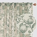 jinchan Linen Curtains Floral Curtains for Living Room 84 Inch Long Dark Green French Curtains Back Tab Light Filtering Toile Print Farmhouse Bedroom Curtains Window Curtain Set 2 Panels