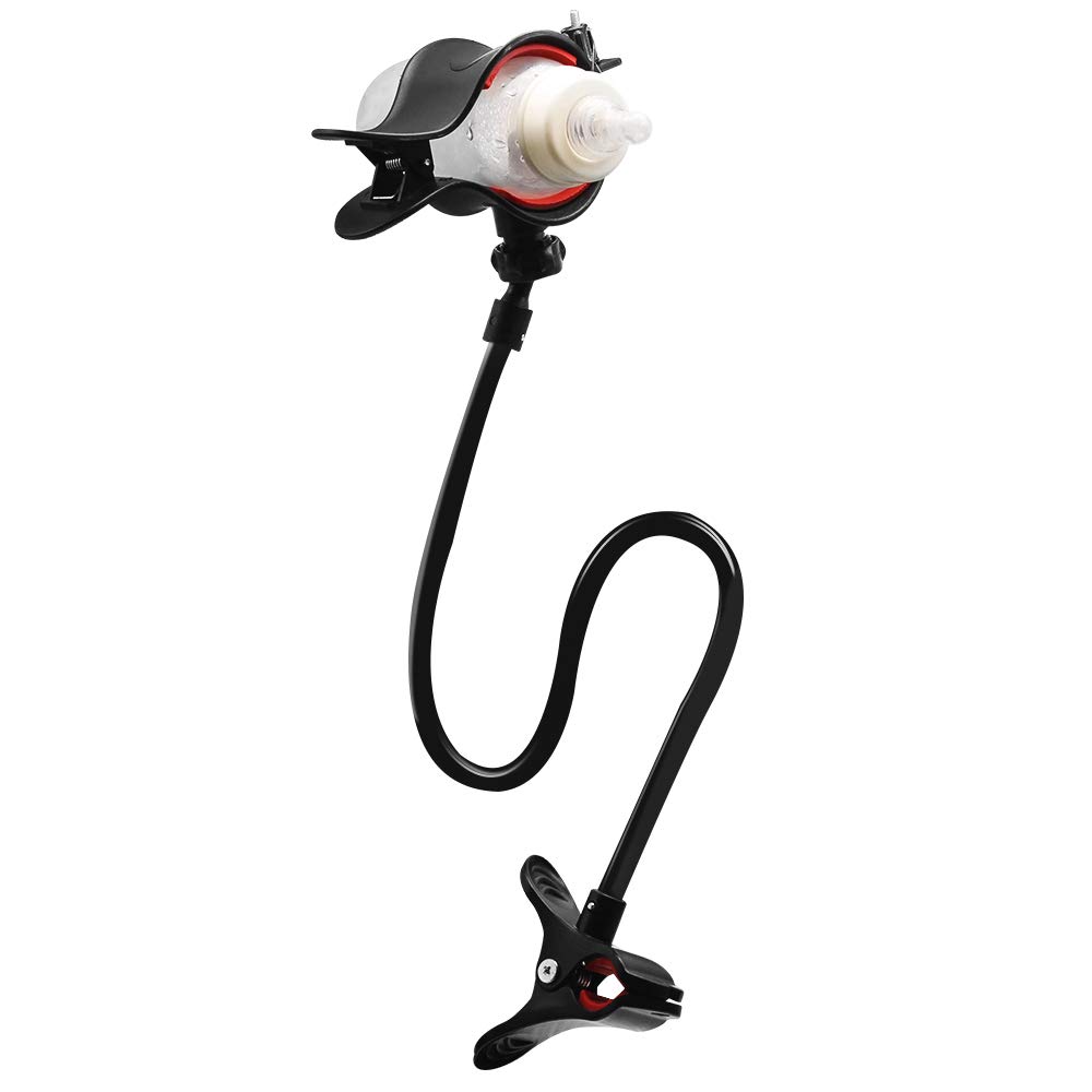 Free stroller crib baby bottle holder 360-degree rotating arbitrarily curved twin nipple holder black
