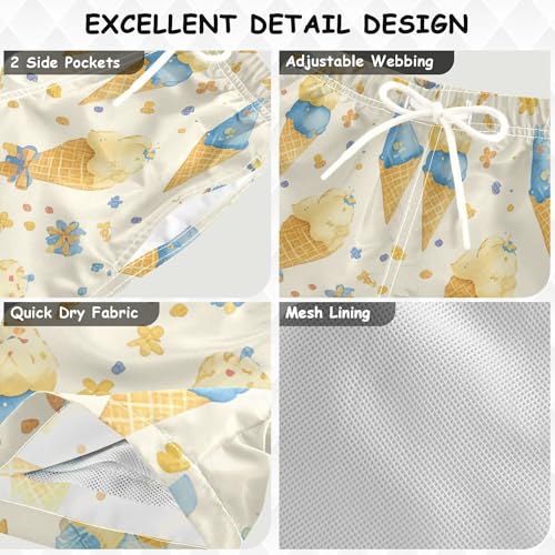 linqin Ice Cream Beige Boys Swim Trunks Toddler Beach Board Shorts, Quick Dry Swim Shorts Suits 2-16 Years3