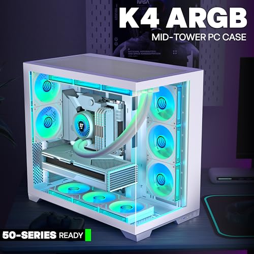 Image of KEDIERS Gaming PC Case - Dual Chamber ATX Desktop Chassis - 8 PWM ARGB Fans Included - Panoramic Glass Panels - Cable Management - 420MM RAD Support - Snow White