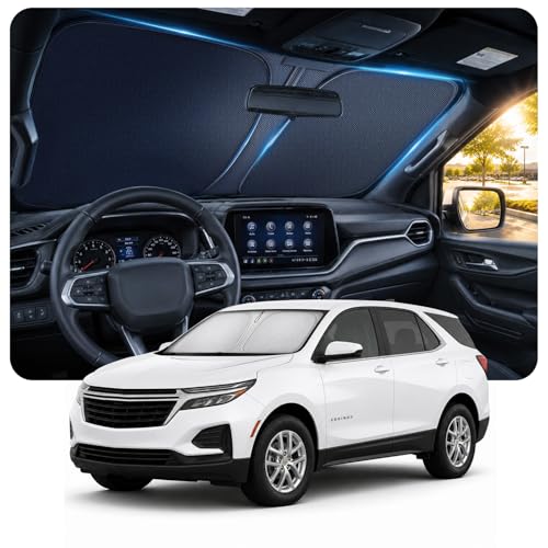 Image of [2026 Upgraded] DooGooCoo Windshield Sun Shade for Chevy Equinox 2018-2025 2026 [Cooling Ice-Crystal, 100% Sun Block ] Sunshade for Car Windshield for Chevy Equinox Sun Shade, Custom Fit.