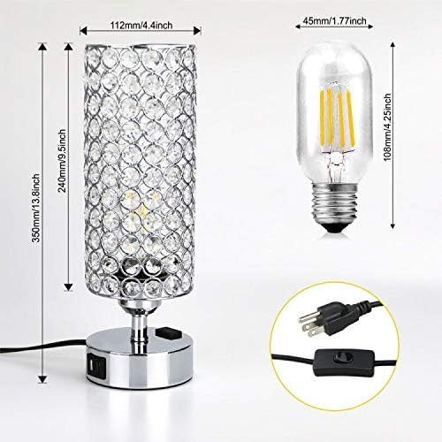ZEEFO Touch Table Lamp, Modern Elegant Decor Nightstand Lamps Built-in Dual 5V/2.1A USB Ports & AC Outlet& Two Edison Bulbs,Silver Base Dimmable Crystal Bedside USB Lamps Perfect for Bedroom(Set of 2)