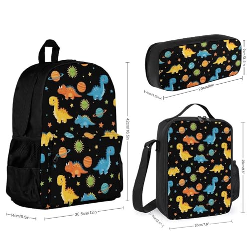 AMRANDOM Backpack for Women Men 3Pcs Backpack with Lunch Box Dinosaur Bookbag2