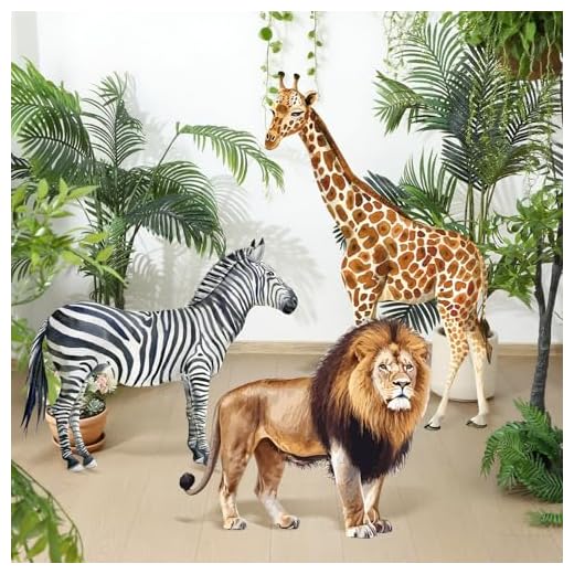 Amyhill 3 Pcs Jungle Safari Animal Cardboard Cutout Standup Life Size Safari Birthday Party Decorations Lion Giraffe Zebra Cardboard Cutouts for Baby Shower Birthday Party Photo Backdrop Favors