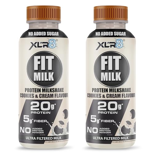 Image of XLR8 FitMilk Protein Milk | 20g Protein Milkshake 250ml (Pack of 2) | 5g Fibre | Cookies & Cream | No Added Sugar | Contains Prebiotic Fiber | Ideal for Early Mornings, Pre & Post Workouts Energy Drink