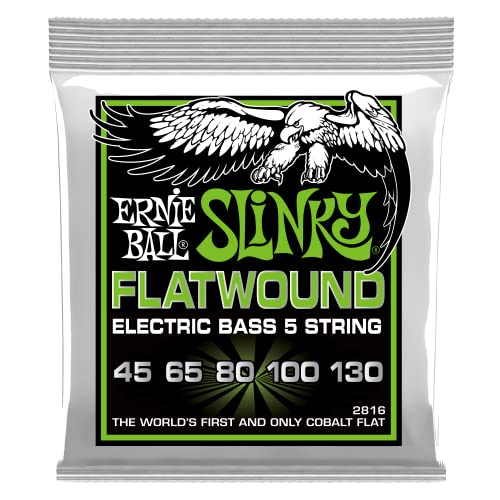 Ernie Ball Regular Slinky Cordes à filet plat pour basse électrique à 5 cordes, calibre 45-130