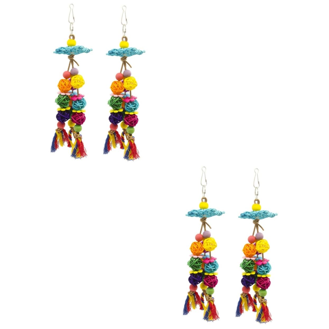 FRCOLOR Lot de 4 petits jouets pour oiseaux, calopsittes, jouets pour cage à oiseaux, jouets à suspendre, jouets à mâcher pour perroquet, balançoire, support en bois