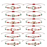 LUBINGSHINE 12pcs Charms Christmas Bracelet for Women, Xmas Holiday Crystal Handmade Bracelet Jewelry Set, Christmas Stocking Stuffers Party Favors Festival Gift