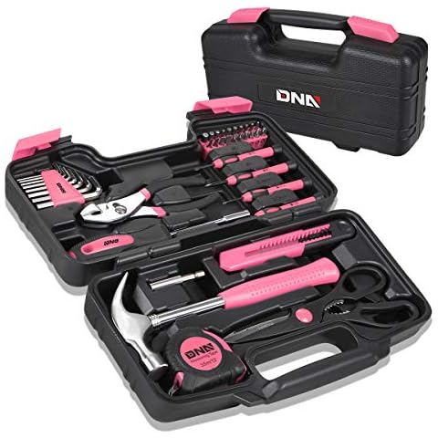 DNA MOTORING 39-Piece Household Tool Set General Repair Small Hand Tool Kit Storage Case for Home Garage Office College Dormitory Use, Pink, TOOLS-00009 Cover
