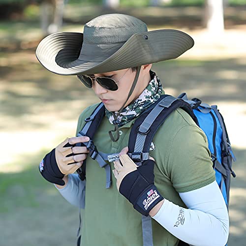 Image of HUAMULAN Wide Brim Sun Hats Men and Women Bucket Safari Fishing Hat for Hiking Garden Lawn Work Camping Outdoor