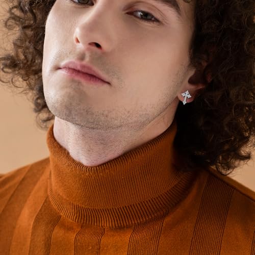 Sterling Silver Cross Stud Earrings for Women Men, CZ Cross Stud Hypoallergenic Jewelry Gift4