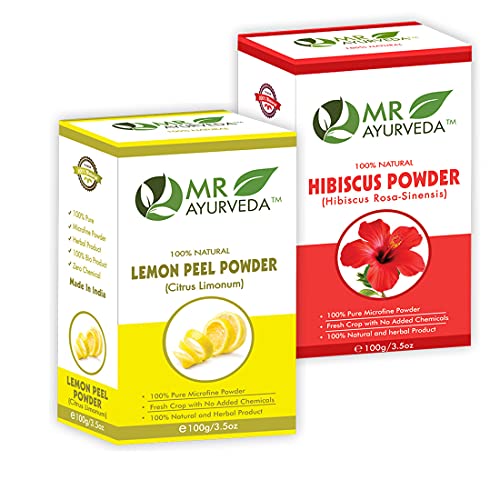 Image of MR Ayurveda Hibiscus Powder and Lemon Peel Powder for Hair Conditioning & Skin Care - Combo Pack (100 Grams Each)