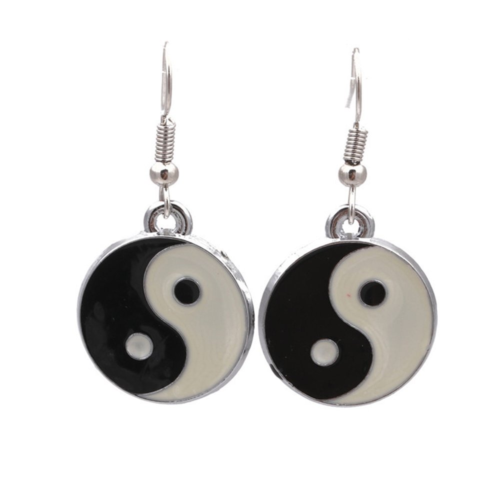 MUZHETai Chi Ying Yang Earrings - Black and White Enamel Yin and Yang Stud Earrings