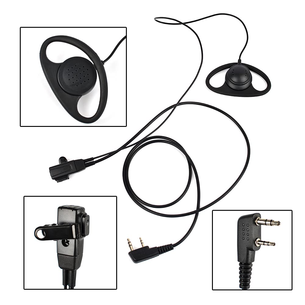 Auricolare walkie talkie a forma di D con microfono auricolare compatibile con Baofeng UV-5R UV-5RA 888S Kenwood HYT 2 pin radio bidirezionale (confezione da 4)