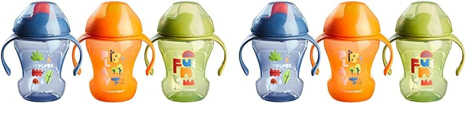 Image of Tommee Tippee Sippee Trainer Cup with Handles, Water Bottle for Toddlers, Spill-Proof, BPA Free, 8oz, 7m+, Pack of 6, Blue, Orange and Green