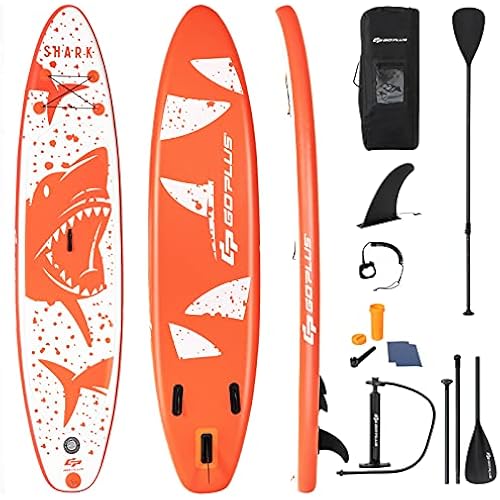 Goplus Inflatable Stand up Paddle Board, 10'/10.5'/11' SUP 6" Thick with Premium Accessories, Adjustable Aluminum Paddle, Leash, Carry Bag, Hand Pump, Removable Fin, ISUP for Adults