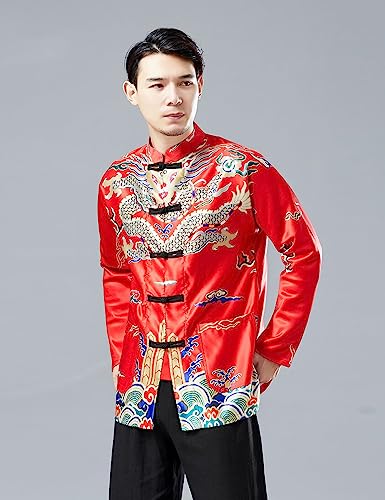 Ystylee Men Chinese Dragon Tang Suit Jacket Luxury Dragon Printed Satin Chinese Traditional New Year Holiday Clothing4