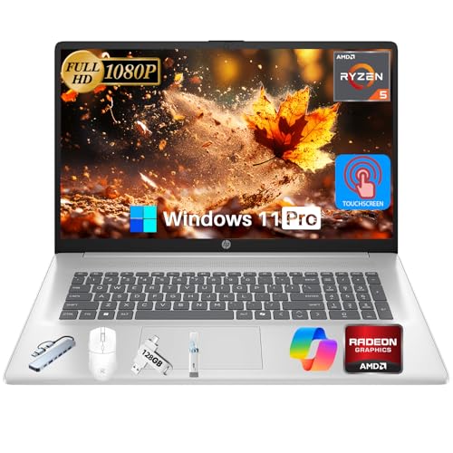 Image of HP 17 Inch Laptop, AMD Ryzen 5 7430U (up to 4.3GHz), 17.3 inch FHD Anti-Glare IPS Display, 32 GB RAM, 1 TB SSD, AMD Radeon Graphics, Copilot-AI, Wi-Fi 6, Long Battery Life, Windows 11 Pro, w /Accessories