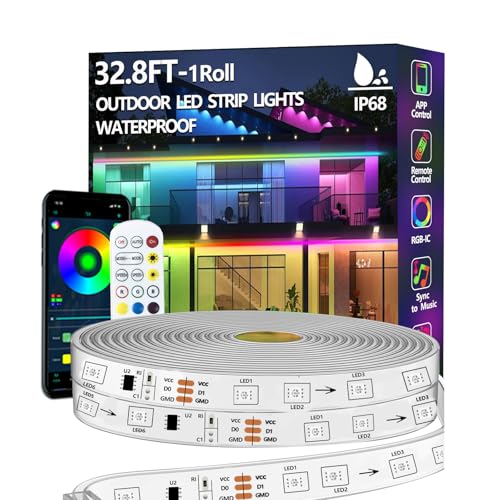 httpsmp 10m Outdoor LED Strip Lights Waterproof,IP68 Outside RGB+IC Light Strip with App/Remote Control,Chase Mode,Music Sync Rope Light for Balcony,Deck,Rooftop,Garden,Pool