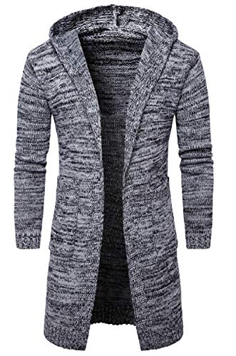CHARTOU Men's Hooded Long Sleeve Open Front Midi Long Knitted Cardigan