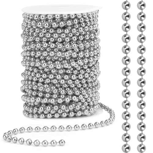 Guirlande De Perles, Guirlande Sapin De Noel, Décorations De Noël, Chaîne De Perles, Argent 6mm 24m, pour Fête, Anniversaire, Décoration Festive, Mariage Et Bricolage, Perles en Plastique