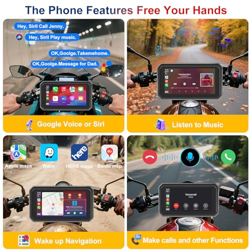 Image of YCV 6 inch Portable Motorcycle Carplay with Android Auto, HD Waterproof Screen, GPS Navigation System, Music Sharing, Light Sensor, Siri /Google Assistant, Bluetooth Call, Quick-Release Magnetic Mount